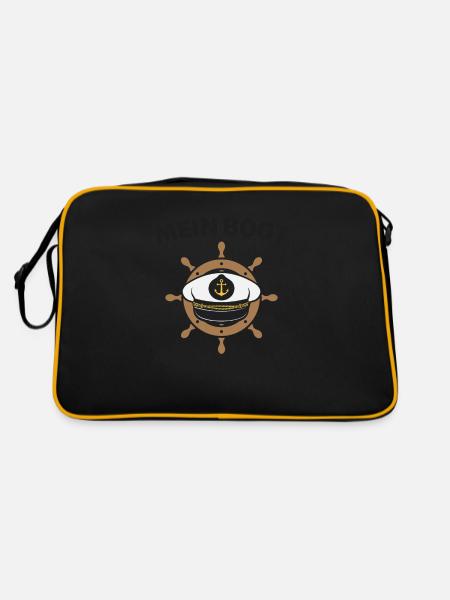Bootsfahrer Bootfahren Kapitän Kapitänsmütze - Retro Tasche - Schwarz/Gold - Hinten