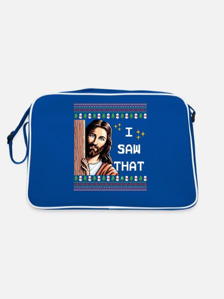 Ugly Hässlicher Weihnachtspulli Jesus Meme - Retro Tasche - Blau/Weiß - Hinten