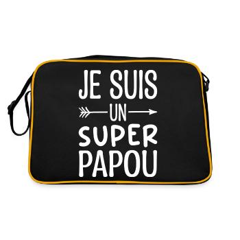 Ich bin ein Super-Papua - Papua-Humor Lustiges Geschenk - Retro Tasche - Schwarz/Gold - Hinten