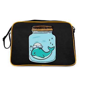 Whale, Fish, Alone, Loneliness, Feelings, Emotion, Tears - Retro Bag - black/gold - Back