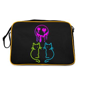 80er 90er Retro Katzen Sonne Vintage Katzen - Retro Tasche - Schwarz/Gold - Hinten