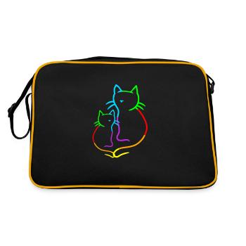 Retro Katze Katzen 80er 90er Regenbogen - Retro Tasche - Schwarz/Gold - Hinten