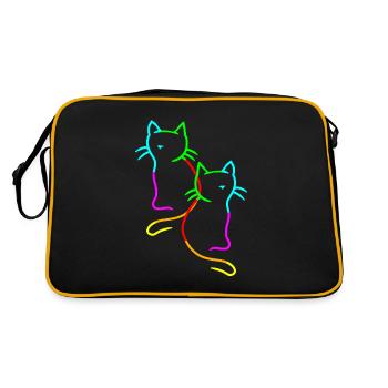 80er 90er Retro Vintage Regenbogen Katzen Katze - Retro Tasche - Schwarz/Gold - Hinten
