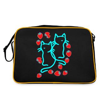 80er 90er Katzen Katze Erdbeeren Sommer Vintage - Retro Tasche - Schwarz/Gold - Hinten