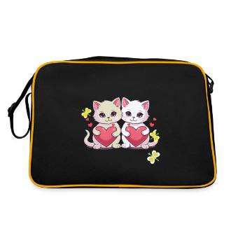 80er 90er Retro Katze Katzen Valentin Valentinstag - Retro Tasche - Schwarz/Gold - Hinten