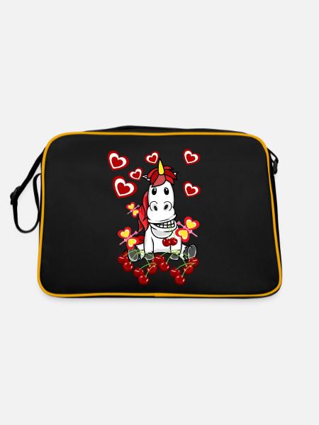 Retro Einhorn Kirschen Vintage 80er Sommer - Retro Tasche - Schwarz/Gold - Hinten