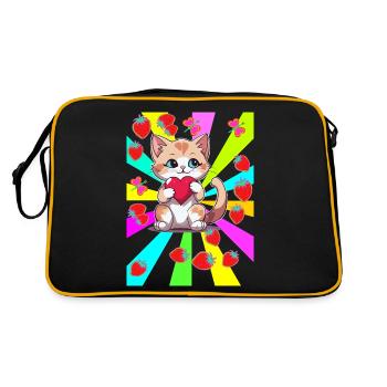 80er Teenie Sommer Erdbeer Katze Katzen Kind Herz - Retro Tasche - Schwarz/Gold - Hinten