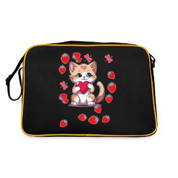 80er Retro Katze Katzen Erdbeeren Erdbeer Kinder - Retro Tasche - Schwarz/Gold - Hinten