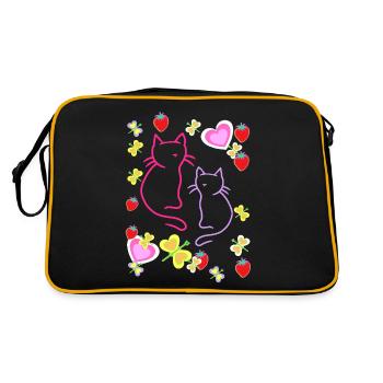 Retro Summer Strawberry Cats Teen Girl Cat - Retro Bag - black/gold - Back