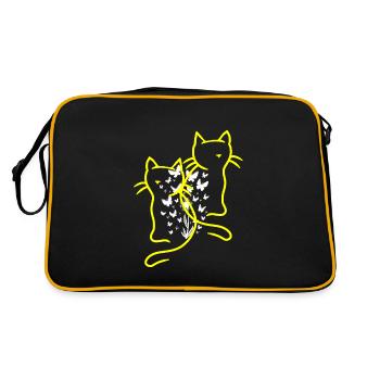 80er Katzen Katze Teenie Mädchen Kinder Kind - Retro Tasche - Schwarz/Gold - Hinten