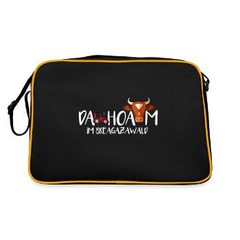 Vorarlberg Heimat Spruch Dahoam Bregenzerwald - Retro Tasche - Schwarz/Gold - Hinten