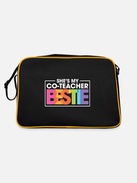 She's My Co Teacher Bestie Work Buddy Bestfriend - Retro Tasche - Schwarz/Gold - Hinten