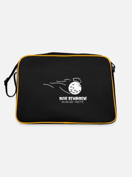 RUHE BEWAHREN PROETTE PROFI GOLF BALL SPRUCH MOTIV - Retro Tasche - Schwarz/Gold - Hinten