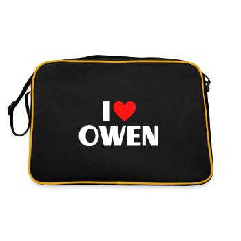 I Love Owen Red Heart Love Fan Gift - Retro Bag - black/gold - Back