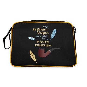 Der frühe Vogel in der Pfeife - Retro Tasche - Schwarz/Gold - Hinten