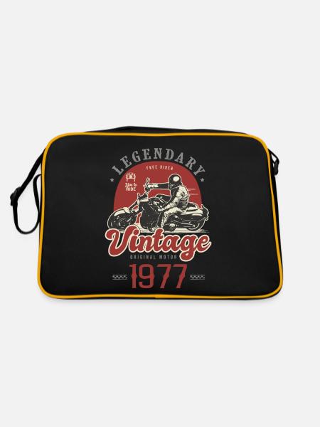 1977 Jubiläum Motorrad Biker Jahrgang - Retro Tasche - Schwarz/Gold - Hinten