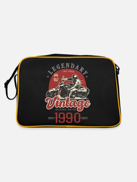 1990 Jubiläum Motorrad Biker Jahrgang - Retro Tasche - Schwarz/Gold - Hinten