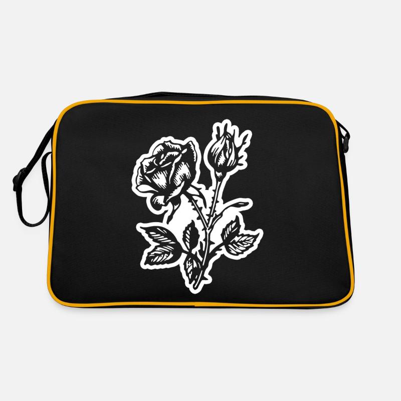 Rose Blume - Retro Tasche - Schwarz/Gold