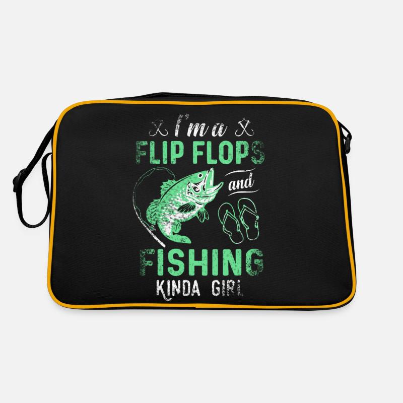 Ich bin ein Flip Flop und Fischer Mädchen - Retro Tasche - Schwarz/Gold