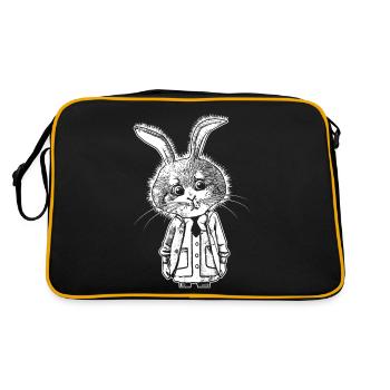 Comic cuddly rabbit in dress with tie. - Retro Bag - black/gold - Back