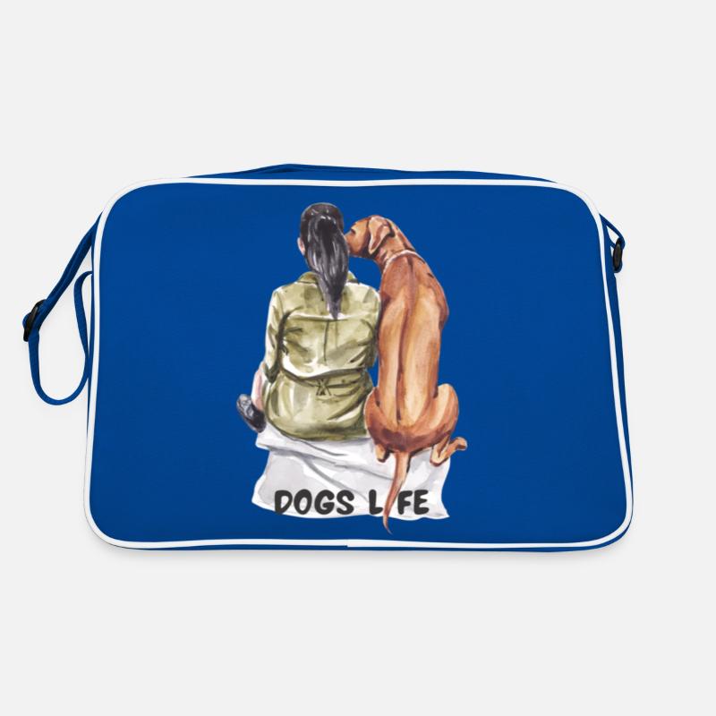 Dunkelhaariges Mädchen mit Jagdhund Dogs Life Retro Tasche