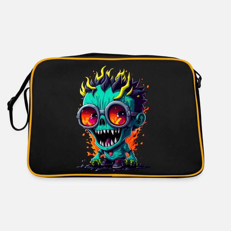 Bunter cooler Zombie - Retro Tasche - Schwarz/Gold