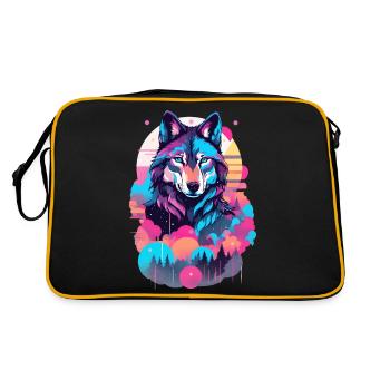 Chemise Vaporwave Wolf - Yeux bleu fluo - Sac Retro - noir/or - Dos