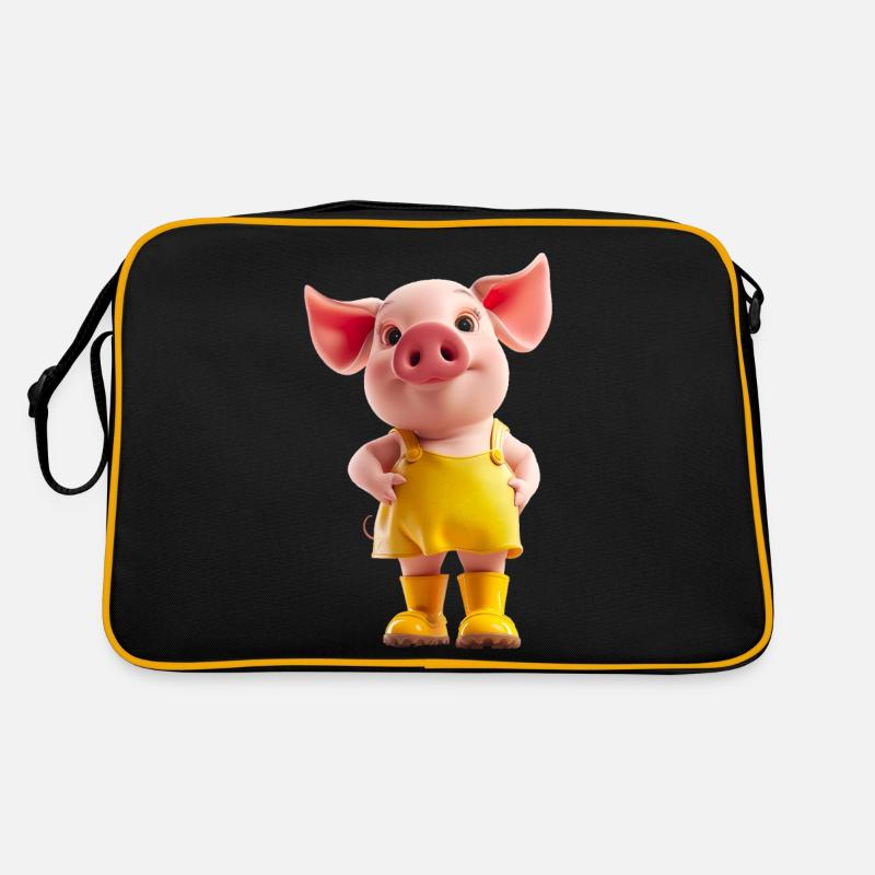 Kleines freches Ferkel - Retro Tasche - Schwarz/Gold