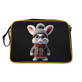 Cute rabbit with knitted sweater - Retro Bag - black/gold - Back