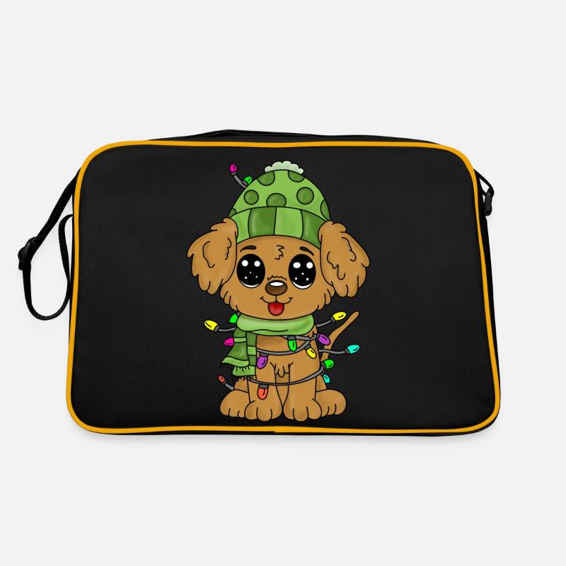 Chien avec des décorations de Noël - Sac Retro - noir/or