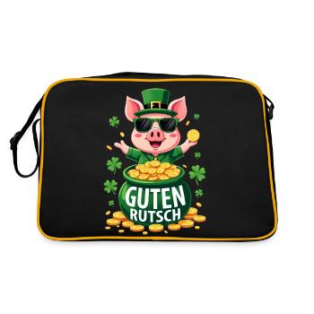 Guten Rutsch Silvester Neujahr Glücksschwein - Retro Tasche - Schwarz/Gold - Hinten