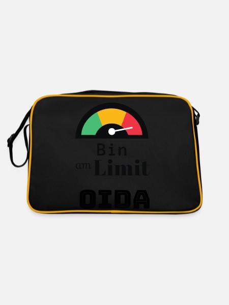 Spruch: bin am Limit oida - Retro Tasche - Schwarz/Gold - Hinten