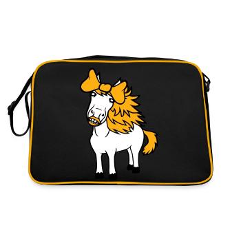Pferd Süß Pony Mädchen Weiblich Girl Pferdemädchen - Retro Tasche - Schwarz/Gold - Hinten