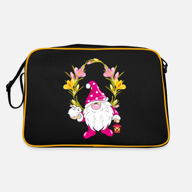 Funny gnome with a cute rabbit in floral frame Retro Bag