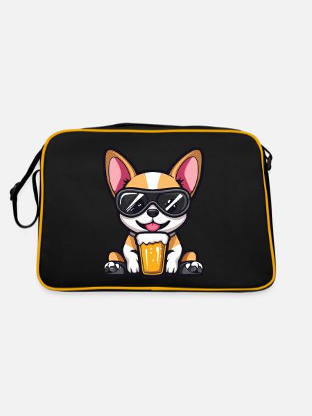 Chihuahua Hund Apres Ski Bier Comic - Retro Tasche - Schwarz/Gold - Hinten