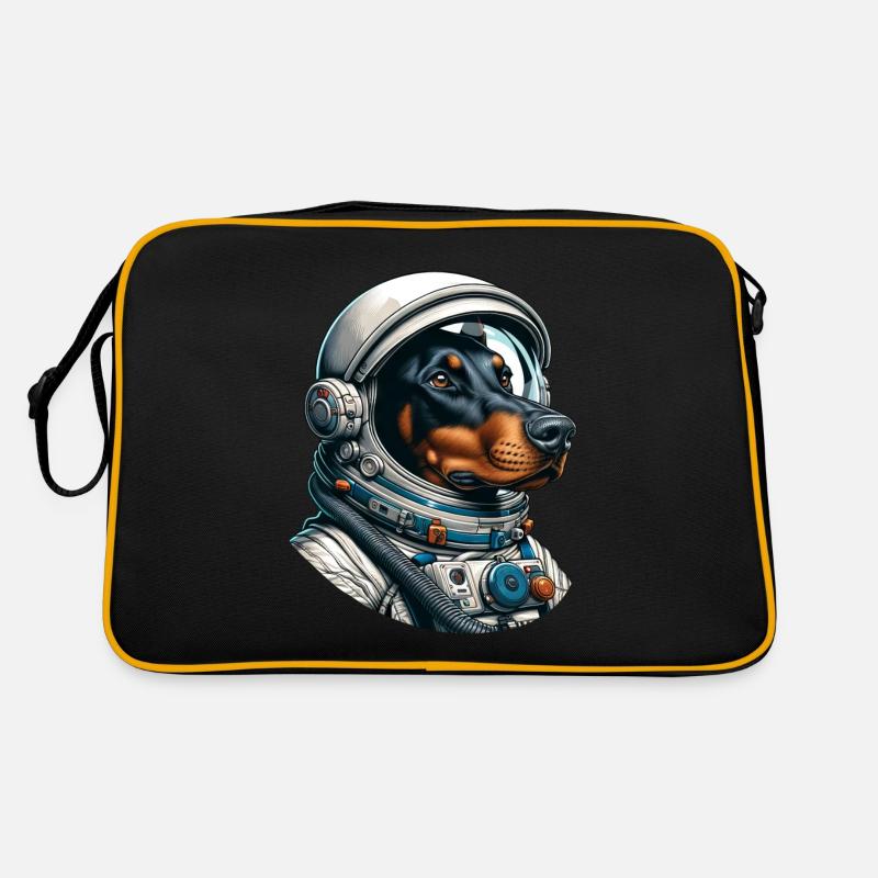 Dobermann Astronaut im Weltall Retro Tasche