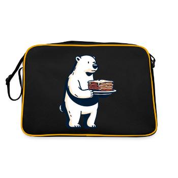 Eisbär Liebt Italienische Lasagne - Retro Tasche - Schwarz/Gold - Hinten