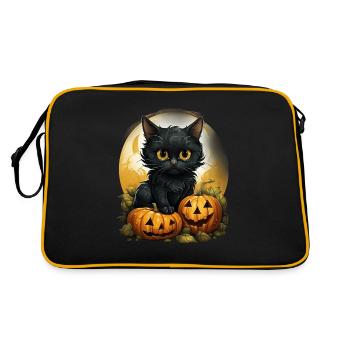 Black Cat Halloween Pumpkin - Cat - Retro Tasche - Schwarz/Gold - Hinten