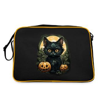 Black Cat Halloween Pumpkin - Cat - Retro Tasche - Schwarz/Gold - Hinten