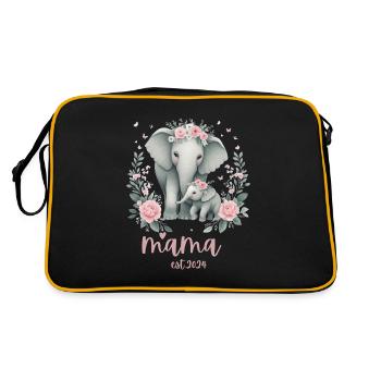 Mama 2024 Elephant Floral Wreath Celebration - Retro Tasche - Schwarz/Gold - Hinten