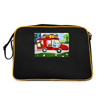 Abenteuerlust und Reisen mit Hund und Camper - Retro Tasche - Schwarz/Gold - Hinten