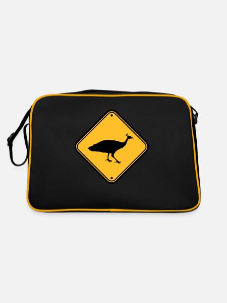 schild gefahr achtung vorsicht hinweis zone gebiet - Retro Tasche - Schwarz/Gold - Hinten