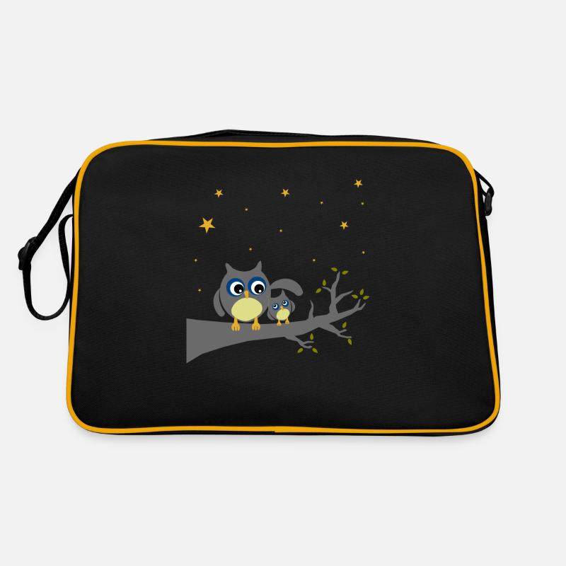Eulen - Mama und Kind - Retro Tasche - Schwarz/Gold