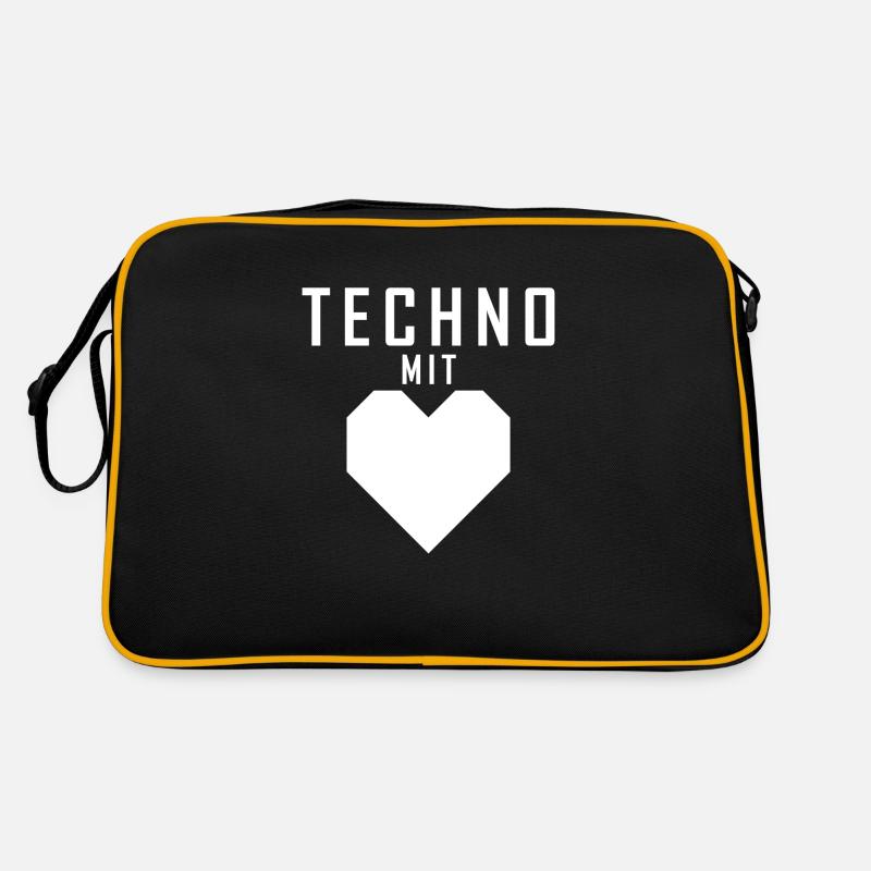 Techno mit Herz weiß - Retro Tasche - Schwarz/Gold