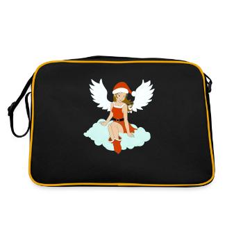 Weihnachtsengel brünett wartet auf Santa - Retro Tasche - Schwarz/Gold - Hinten