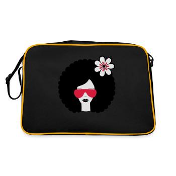 Curly haired sommer girl with flower, Retro, Afro - Retro Tasche - Schwarz/Gold - Hinten