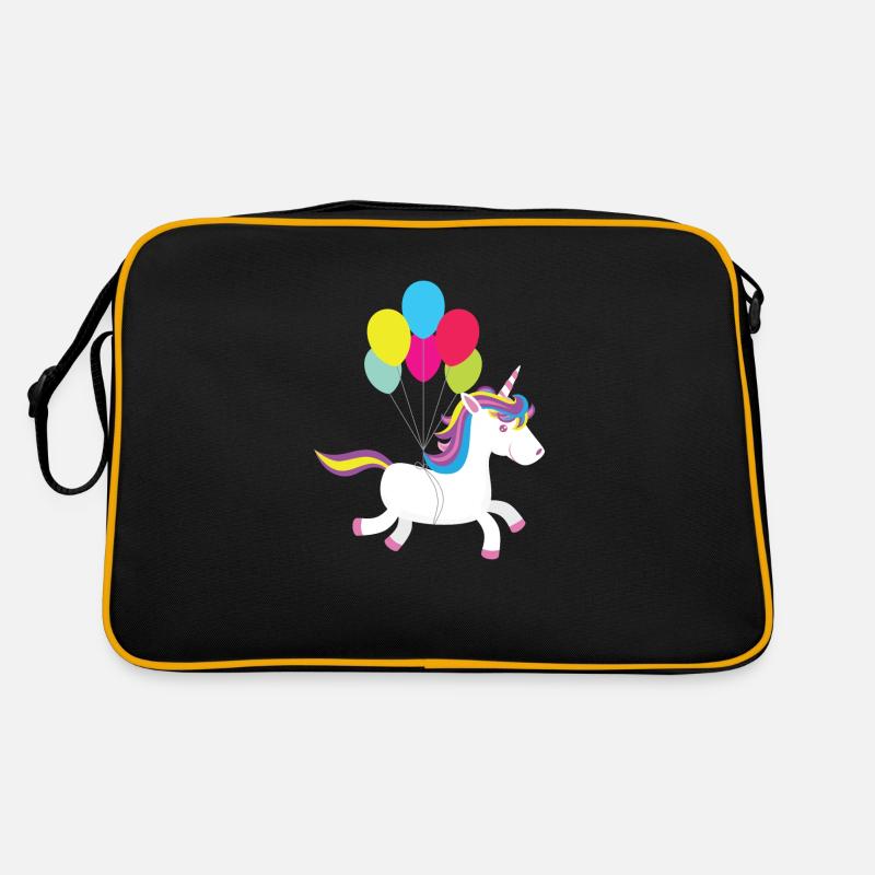 Einhorn hebt ab mit Luftballons - Retro Tasche - Schwarz/Gold