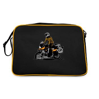 Motorrad und Fahrer stehend - Retro Tasche - Schwarz/Gold - Hinten