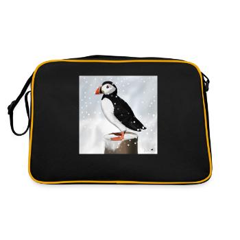 Gemalter Papageitaucher im Schnee Vogel Design - Retro Tasche - Schwarz/Gold - Hinten