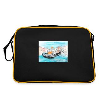 Fuchs in Venedig als Gondoliere - Retro Tasche - Schwarz/Gold - Hinten